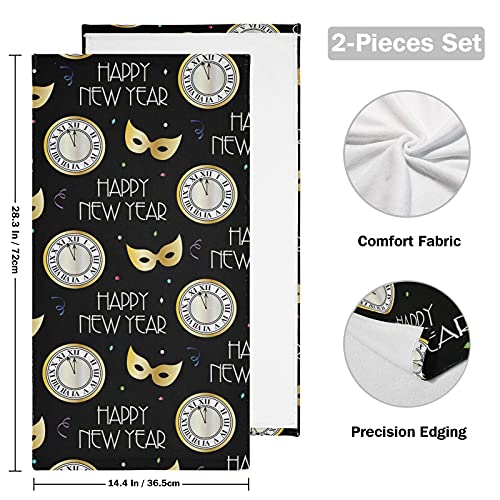 Hand Towel 2pack Happy New Year Clock 28x14.5 inch Ultra Soft Highly Absorbent Bath Towel Kitchen Dish Guest Towel Home Bathroom Decor
