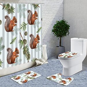 axisrc cartoon animals shower curtain 4 piece set squirrel pine nuts butterfly bird 3d bath decor curtains non slip mat bathroom supply 71x71inches