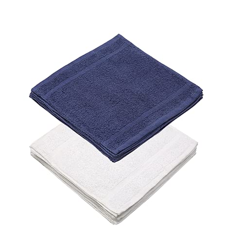 Linteum Textile (12-Pack, 13x13 in, Navy Blue) WASHCLOTHS Face Towels, 100% Soft Cotton