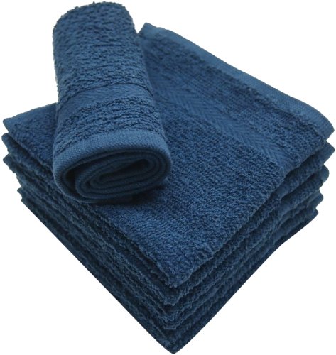 Linteum Textile (12-Pack, 13x13 in, Navy Blue) WASHCLOTHS Face Towels, 100% Soft Cotton