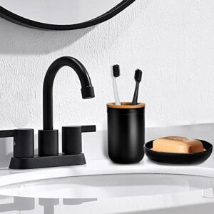 MIERTING Black Bathroom Accessories Set 8 Pcs, Matte Black Bathroom Accessory Sets With Trash Can, Soap Dispenser And Toothbrush Holder Set, Soap Dish, Cotton Ball & Qtip Holder, Toilet Brush & Holder