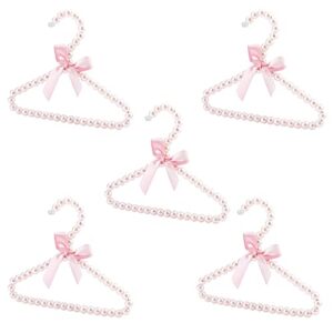 ahandmaker 5 pack pearl beads metal elegant clothes hangers, small pet hanger plastic pearl beaded clothes hangers, for pet cats and dogs, puppet clothes (pink)