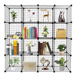 vingli wire cube storage, 16-cube metal grids shelves, stackable storage bins multifunction modular bookcase closet cabinet ideal for living room bedroom, home, office