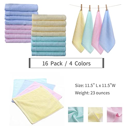 Baymonkay Luxury Washcloths, Face Towels, and Hand Towels - 16-Piece Set - Ultra Soft and Absorbent Fingertip Towels - Multicolor - 11.5'' x 11.5''