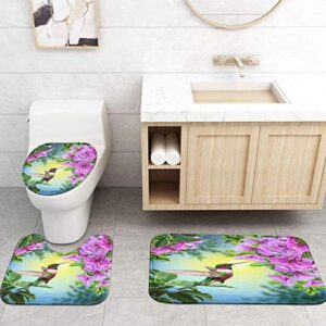 Britimes 4 Piece Shower Curtain Sets, Hummingbird with Non-Slip Rugs, Toilet Lid Cover and Bath Mat, Durable and Waterproof, for Bathroom Decor Set, 72" x 72"