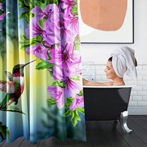 Britimes 4 Piece Shower Curtain Sets, Hummingbird with Non-Slip Rugs, Toilet Lid Cover and Bath Mat, Durable and Waterproof, for Bathroom Decor Set, 72" x 72"