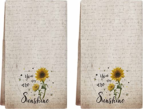 VDLBT Sunflower Dish Towels You are My Sunshine Kitchen Towels Dishcloth Fingertip Hand Towel Rustic Retro Soft Tea Towel Set of 2