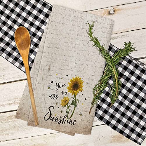 VDLBT Sunflower Dish Towels You are My Sunshine Kitchen Towels Dishcloth Fingertip Hand Towel Rustic Retro Soft Tea Towel Set of 2