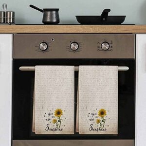 VDLBT Sunflower Dish Towels You are My Sunshine Kitchen Towels Dishcloth Fingertip Hand Towel Rustic Retro Soft Tea Towel Set of 2