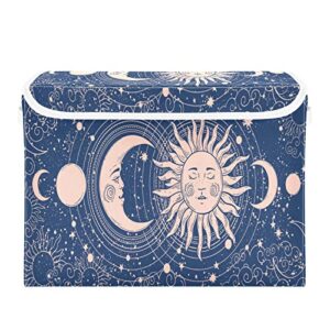 krafig boho gold sun moon stars foldable storage box large cube organizer bins containers baskets with lids handles for closet organization, shelves, clothes, toys