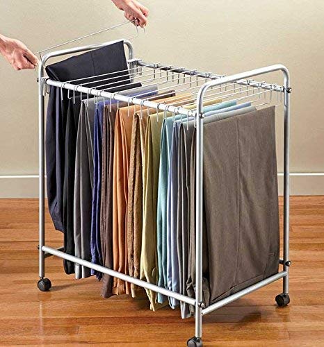 SkyMall Rolling Pants Trolley Organizer Rack - Holds 18 Pairs of Pants