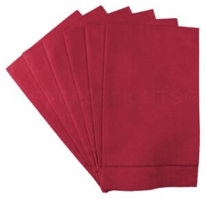 cleverdelights red hemstitched hand towels - 6 pack - 14" x 22" - 55/45 linen cotton blend