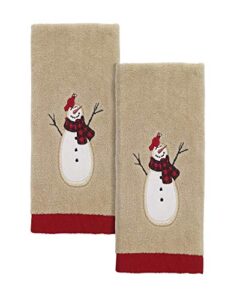 avanti linens snowmen gathering collection, 2pc fingertip towels, tan 2 count