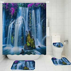 axisrc 4 pieces waterfall shower curtains sets beautiful scenery carpet 3d print home bathroom set toilet mat carpet u shaped pad 71x71inches