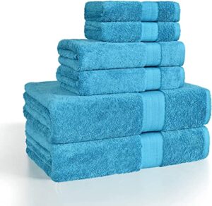 dj doris bath towels set 6 pack,2 bath towel,2 hand towel and 2 washcloth,650 gsm,100% cotton,quick dry,ultra soft and highly absorbent luxury hotel quality for bathroom (blue)