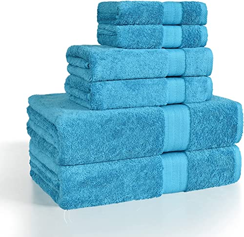 DJ Doris Bath Towels Set 6 Pack,2 Bath Towel,2 Hand Towel and 2 Washcloth,650 GSM,100% Cotton,Quick Dry,Ultra Soft and Highly Absorbent Luxury Hotel Quality for Bathroom (Blue)