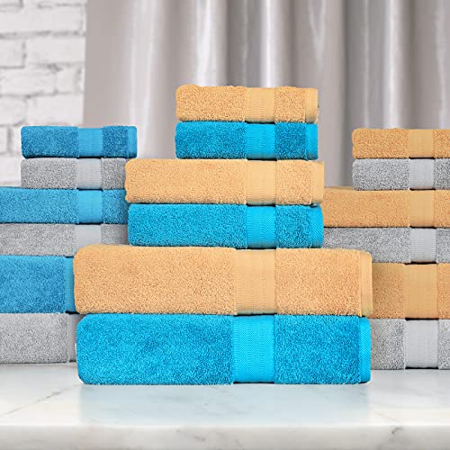 DJ Doris Bath Towels Set 6 Pack,2 Bath Towel,2 Hand Towel and 2 Washcloth,650 GSM,100% Cotton,Quick Dry,Ultra Soft and Highly Absorbent Luxury Hotel Quality for Bathroom (Blue)