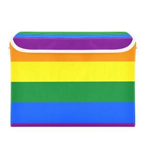 krafig novelty rainbow flag foldable storage box large cube organizer bins containers baskets with lids handles for closet organization, shelves, clothes, toys