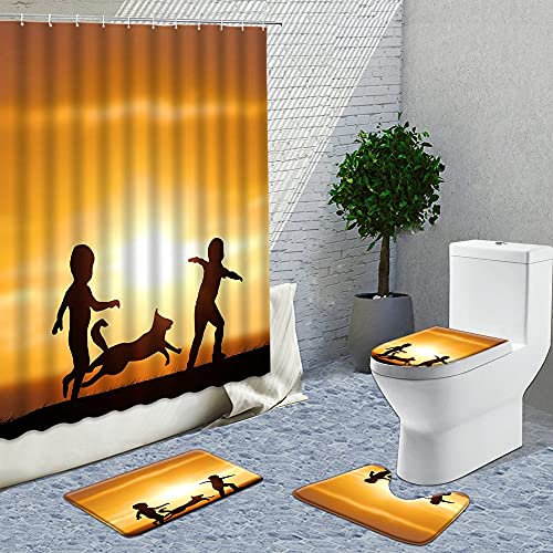 AXISRC 3D Climber Silhouette Sunset Shower Curtains Sets Landscape Bathroom Curtain Non Slip Bath Mats Rugs Toilets Cover Mat Carpet 71x71inches