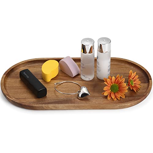 DOCMON Wooden Bathroom Tray Vanity Trays, Toilet Tank Tray Perfume Cosmetics Tray for Bathroom Countertop Dresser Tops, Wood Serving Trays for Food &Home Decor (Oval)