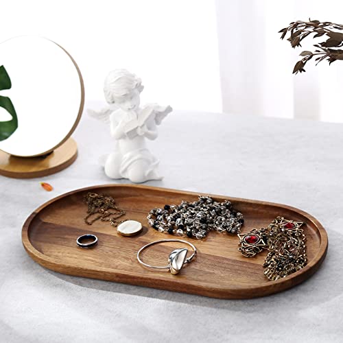 DOCMON Wooden Bathroom Tray Vanity Trays, Toilet Tank Tray Perfume Cosmetics Tray for Bathroom Countertop Dresser Tops, Wood Serving Trays for Food &Home Decor (Oval)