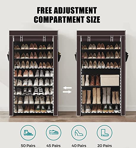 MUYIASER 10 Tier Shoe Rack，with Dustproof Cover Free-Standing Widen Shoe Storage Organizer for Closet，Hold 40-50 Pairs of Shoes,Non-Woven Shoe Storage Cabinet， for Closet, Entryway