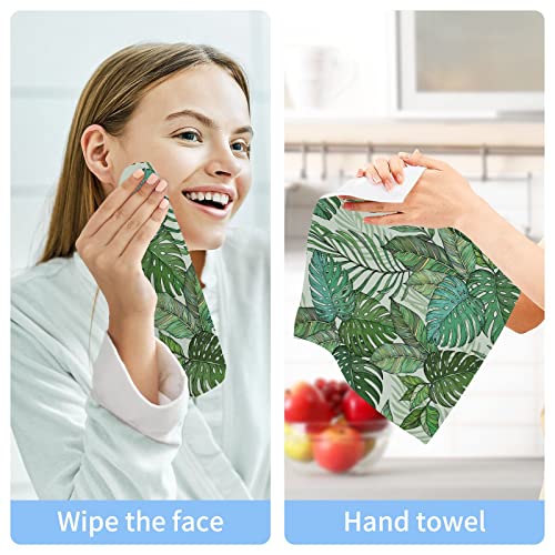 ALAZA Wash Cloth Set Tropical Palm Jungle Leaves - Pack of 6, Cotton Face Cloths, Highly Absorbent and Soft Feel Fingertip Towels(236br3a)