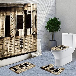 axisrc old wooden house shower curtains sets 3d retro building wooden windows hook bathroom curtain toilet decor bath mats rugs carpets 71x71inches