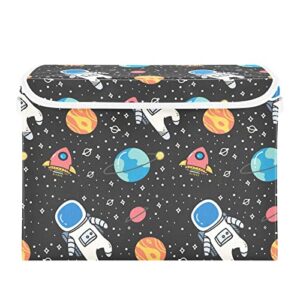 krafig kawaii cartoon space foldable storage box large cube organizer bins containers baskets with lids handles for closet organization, shelves, clothes, toys