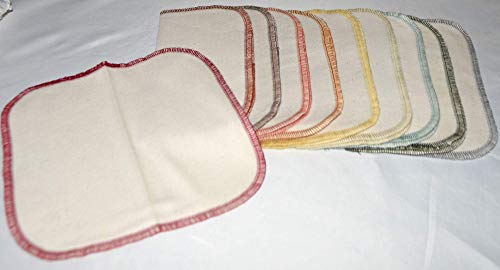 1 Ply Organic Flannel Washable Baby Wipes 8 x 8 Inches Set of 10 Earthtone Assortment
