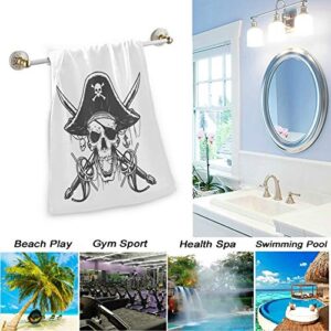 Naanle 2 Pcs Trendy Pirate Skull Pattern Soft Fluffy Guest Decor Hand Towels, Multipurpose for Bathroom, Hotel, Gym and Spa (14" x 28",White Black)