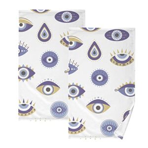 zenwawa hand towels various evil eye print, cotton bath towels drying face hands body thin water absorbent lightweight quickdry washcloth for bathroom ktichen travel gym 2 pack 16×28 in