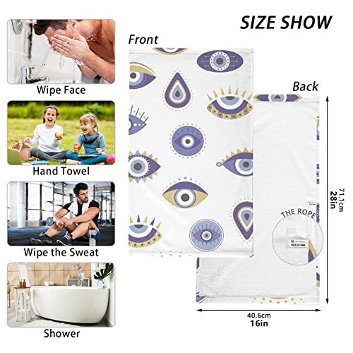 ZENWAWA Hand Towels Various Evil Eye Print, Cotton Bath Towels Drying Face Hands Body Thin Water Absorbent Lightweight Quickdry Washcloth for Bathroom Ktichen Travel Gym 2 Pack 16×28 in
