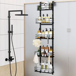 thideewiz 5 tier over the shower door caddy, adjustable rustproof shower organizer, black hanging shower storage for inside shower