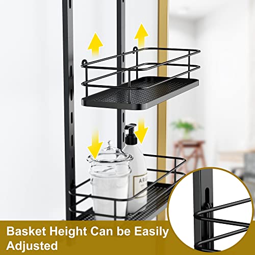 Thideewiz 5 Tier Over the Shower Door Caddy, Adjustable Rustproof Shower Organizer, Black Hanging Shower Storage for Inside Shower