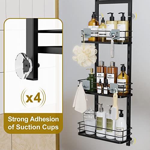 Thideewiz 5 Tier Over the Shower Door Caddy, Adjustable Rustproof Shower Organizer, Black Hanging Shower Storage for Inside Shower