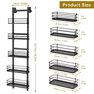 Thideewiz 5 Tier Over the Shower Door Caddy, Adjustable Rustproof Shower Organizer, Black Hanging Shower Storage for Inside Shower