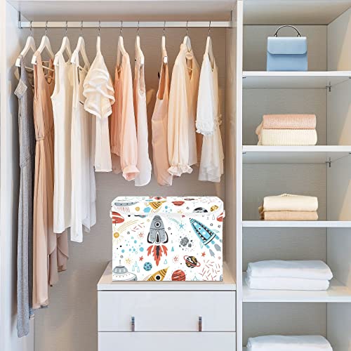 Krafig Cartoon Space Foldable Storage Box Large Cube Organizer Bins Containers Baskets with Lids Handles for Closet Organization, Shelves, Clothes, Toys