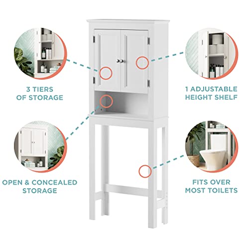 Zenna Home Custom Suite Over the Toilet Storage, 2-Door Bathroom Spacesaver, Cabinet with 3 Tiers of Storage, White