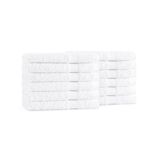 Arkwright Admiral Spa Wash Cloths Bulk - (Pack of 12) Lightweight Absorbent Bathroom Washcloths, Quick Dry Linen, Perfect for Home, Resort, Spa, and Shower, 12 x 12 in, White