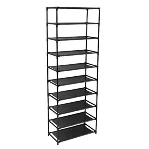 designscape3d 10-tier stackable shoe rack - portable organizer for entryway or porch with stainless steel frame and non-woven fabric shelves (black)