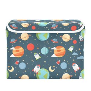 krafig cartoon space foldable storage box large cube organizer bins containers baskets with lids handles for closet organization, shelves, clothes, toys