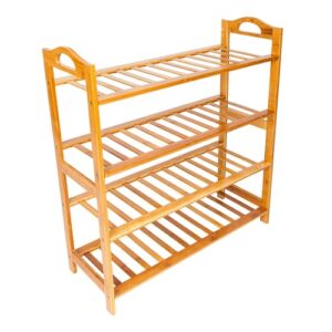 concise bamboo wood shoe rack with handle 4 tier 12 pairs shoe shelf storage organizer free standing natural color