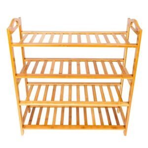 Concise Bamboo Wood Shoe Rack with Handle 4 Tier 12 Pairs Shoe Shelf Storage Organizer Free Standing Natural Color