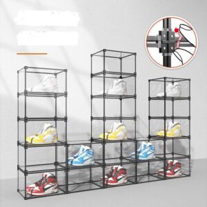 Airbin 8pcs Shoe Box, Stackable Shoe Organizer, Sturdy and Durable Clear Plastic Shoe Organizer for Closet Shoe Cabinet, Space Saving Shoe Rack Sneaker Display Case