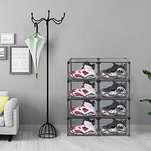 Airbin 8pcs Shoe Box, Stackable Shoe Organizer, Sturdy and Durable Clear Plastic Shoe Organizer for Closet Shoe Cabinet, Space Saving Shoe Rack Sneaker Display Case