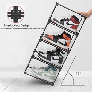 Airbin 8pcs Shoe Box, Stackable Shoe Organizer, Sturdy and Durable Clear Plastic Shoe Organizer for Closet Shoe Cabinet, Space Saving Shoe Rack Sneaker Display Case