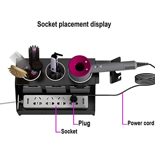 Hair Dryer Holder Wall Mount, Hair Tool and Styling Organizer,Bathroom Countertop Organizers for Dyson Supersonic Hair Dryer,Blow Dryer Holder with 3 Stainless Steel Metal Cups.