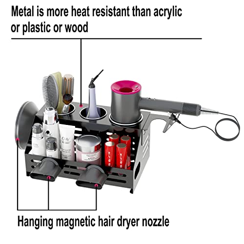 Hair Dryer Holder Wall Mount, Hair Tool and Styling Organizer,Bathroom Countertop Organizers for Dyson Supersonic Hair Dryer,Blow Dryer Holder with 3 Stainless Steel Metal Cups.