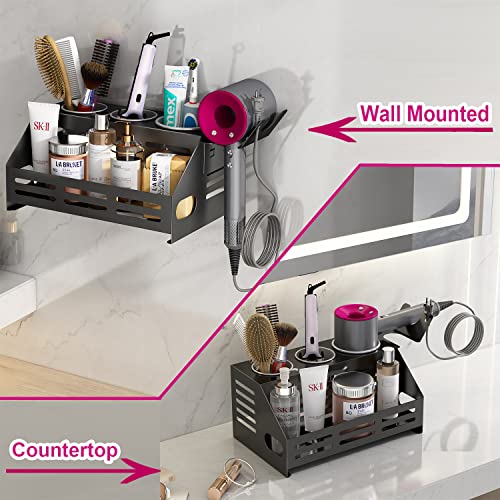 Hair Dryer Holder Wall Mount, Hair Tool and Styling Organizer,Bathroom Countertop Organizers for Dyson Supersonic Hair Dryer,Blow Dryer Holder with 3 Stainless Steel Metal Cups.